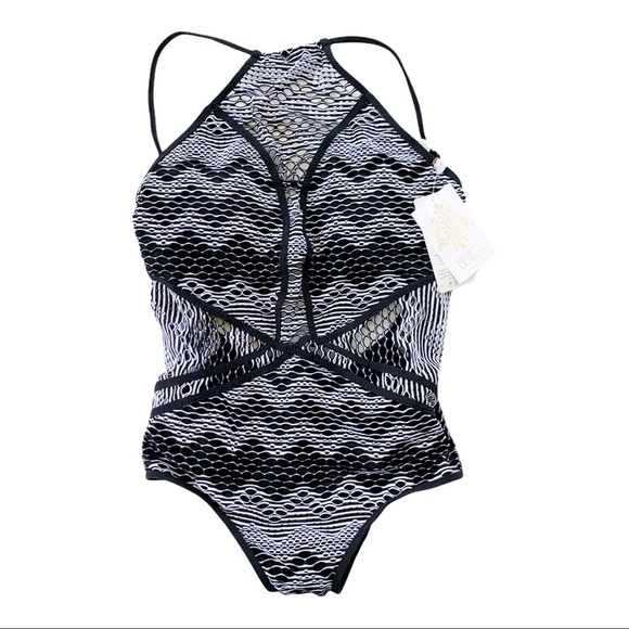 BECCA Aurora High Neck Crochet Lace Swimsuit S NWT - Picture 3 of 13